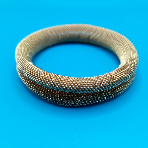 Vintage Gold Tone Mesh Bangle Bracelet, 7", Mid-Century - Picture 9 of 10